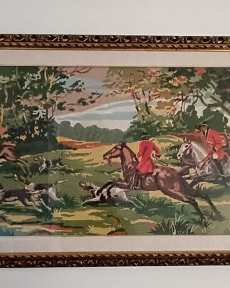 Quadro Ricamato a Mano Scena Caccia 125x68 cm