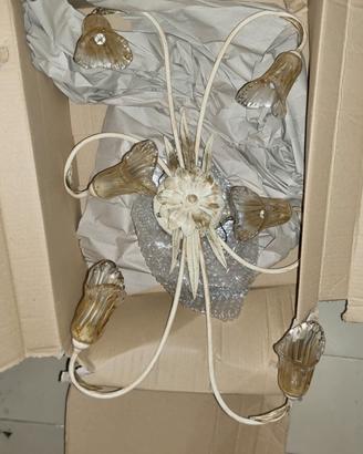 Lampadario in ferro battuto con luci alogene