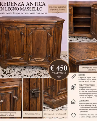 CREDENZA ANTICA IN LEGNO  MASSELLO