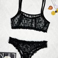 Set Lingerie Rete Reggiseno Slip Pizzo Pois Nero S