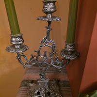 coppia candelabri in metallo stagno