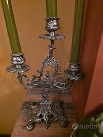 coppia candelabri in metallo stagno