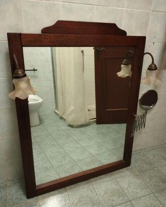 Specchio Bagno Legno Arte Povera con Applique