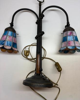 LAMPADA DA TAVOLO TIFFANY VINTAGE A DUE LUCI