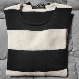 Maglione a strisce bianconere lana merino/alpaca