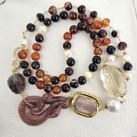 Collana Quarzo Fumè, Citrino, Agata e Moonstone