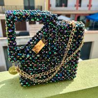 Borsa diamante perline nere oleografiche