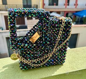 Borsa diamante perline nere oleografiche