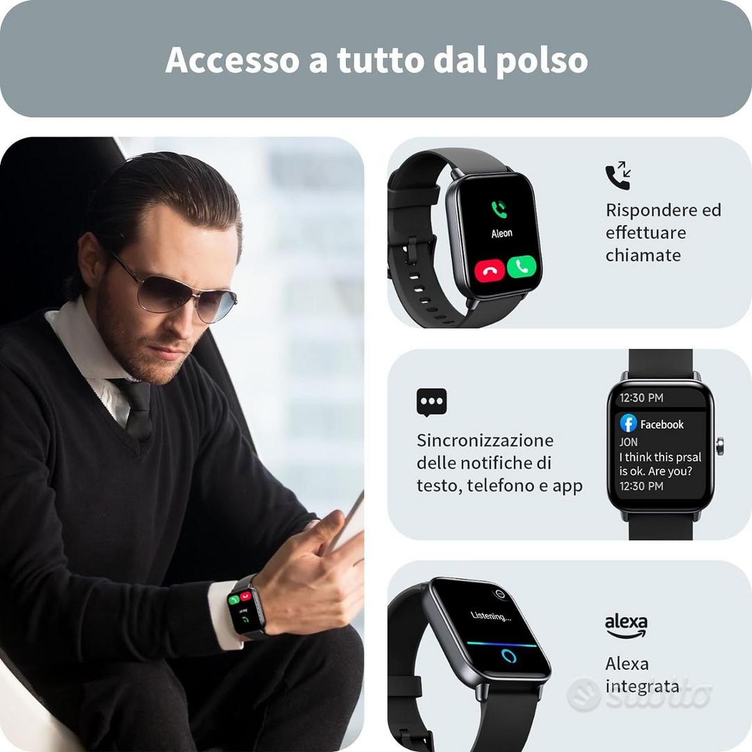 Smartwatch Uomo Donna Chiamate Bluetooth, Orologio con Alexa Integrato,  Fitness Tracker 1.8 & IP68 con cardiofrequenzimetro Monitor del SpO2/