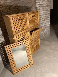 Scarpiera Tripla in legno con specchiera