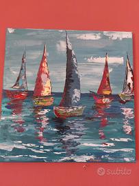 Barche a vela, tela acrilica 40 cm x 40 cm