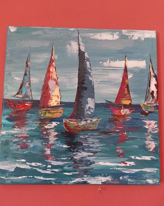 Barche a vela, tela acrilica 40 cm x 40 cm