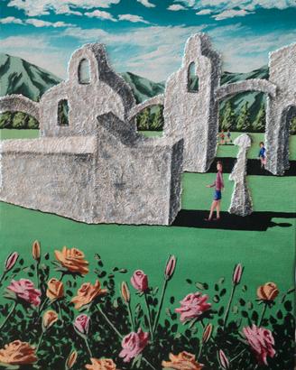 Dipinto orig. " La Statua nel Villaggio " cm 30x40