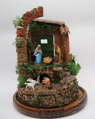 Presepe napoletano fatto a mano + campana di vetro