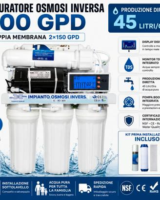 Depuratore Acqua Osmosi Inversa 6 Stadi 300 GPD TD