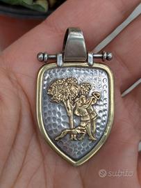 Ciondolo Vintage a Scudo in Argento e Oro