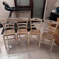 Set 4 Sedie Classiche in Legno Laccato e Paglia