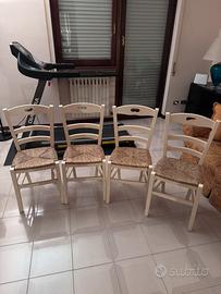 Set 4 Sedie Classiche in Legno Laccato e Paglia