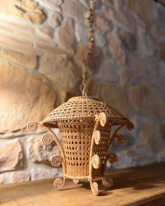 Lampadario Pagoda rattan anni ‘70