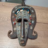 Maschera Africana Tribale Vintage - Legno, Ottone 