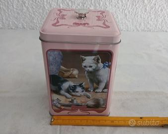 Scatola Latta Contenitore Rosa 10x13cm con Gattini