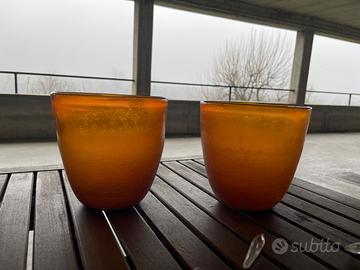 Coppia vasi vetro sabbiato h 16cm diam.16cm