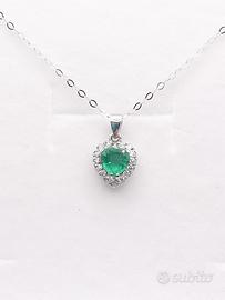 Collana e Pendente in Oro 18 KT Diamanti/Smeraldo 