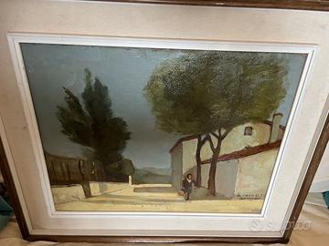Olio su cartone pressato - paesaggio con figura