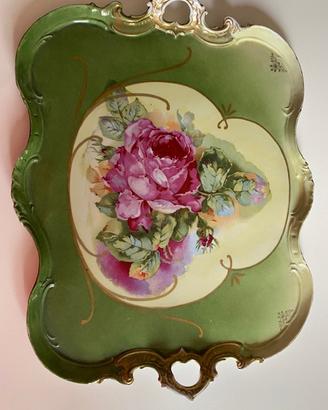 vassoio in ceramica dell’800 dipinto fiori