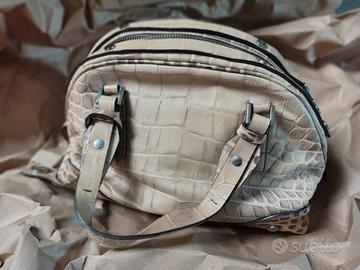 Borsa bauletto Borbonese in pelle stampa cocco