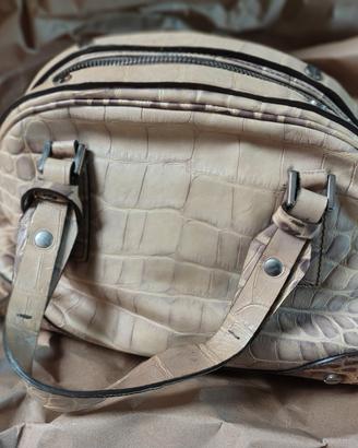 Borsa bauletto Borbonese in pelle stampa cocco