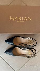 Scarpe slingback di pelle blu navy, tacco 80, n 36