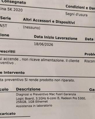 imac 27" retina 5k 2020 per ricambi