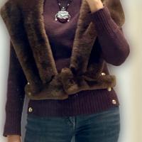 Collo pelliccia con cintura marrone-nuovo