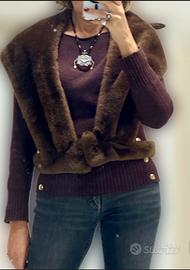 Collo pelliccia con cintura marrone-nuovo