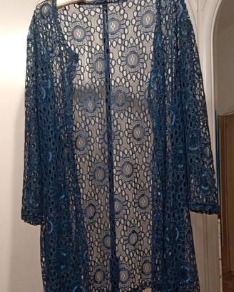 Cardigan cerimonia Pizzo Blu 3XL - Effetto Luce 