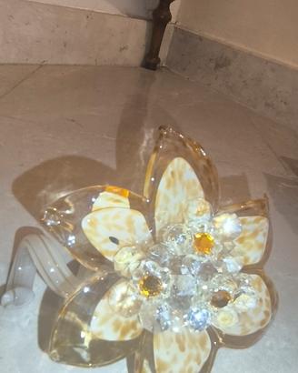 PORTA CANDELA DOPPIA CORONA DI FIORI E GAMBO IN VE