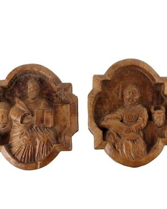 Coppia di Formelle in Legno Scolpito - Primi '900