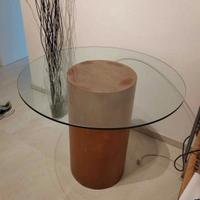 Tavolo vetro temperato 90cm con gamba legno