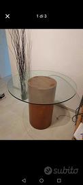 Tavolo vetro temperato 90cm con gamba legno
