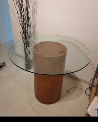 Tavolo vetro temperato 90cm con gamba legno