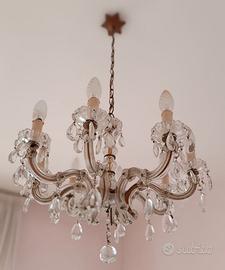 Lampadario a gocce di cristallo 8 luci anni 50