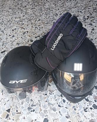 N 2 caschi moto taglie XL e L + paio di guanti 