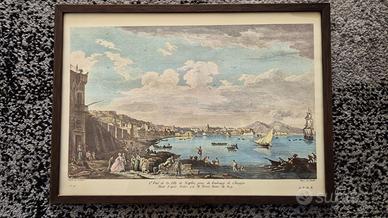 Antica stampa raffigurante la vista città Napoli
