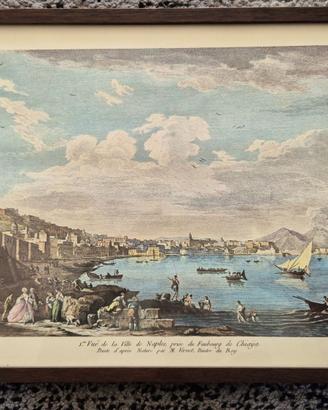 Antica stampa raffigurante la vista città Napoli