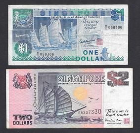 BANCONOTE 1 E 2 DOLLARI SINGAPORE