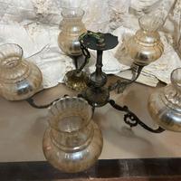 Lampadario Antico in Ottone e Vetro a 5 bracci - V