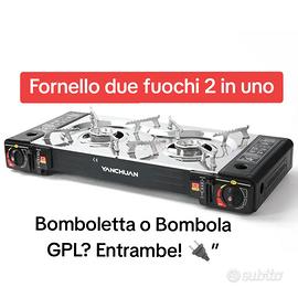 Fornello portatile a gas due fuochi butano Gpl