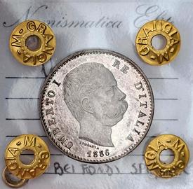 Moneta argento 1 lira 1886, Umberto I, spl/fdc