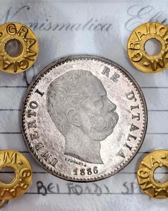 Moneta argento 1 lira 1886, Umberto I, spl/fdc